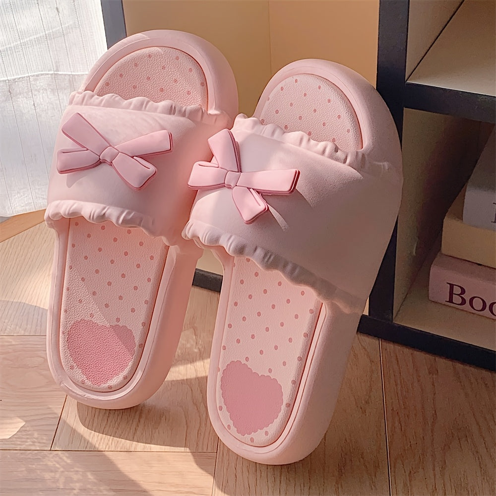 Thin Strap Fairy-Style Bowknot Slide Sandals with Thick Soles, Versatile for Summer, Popular for Home And Outdoor Wear for Women.