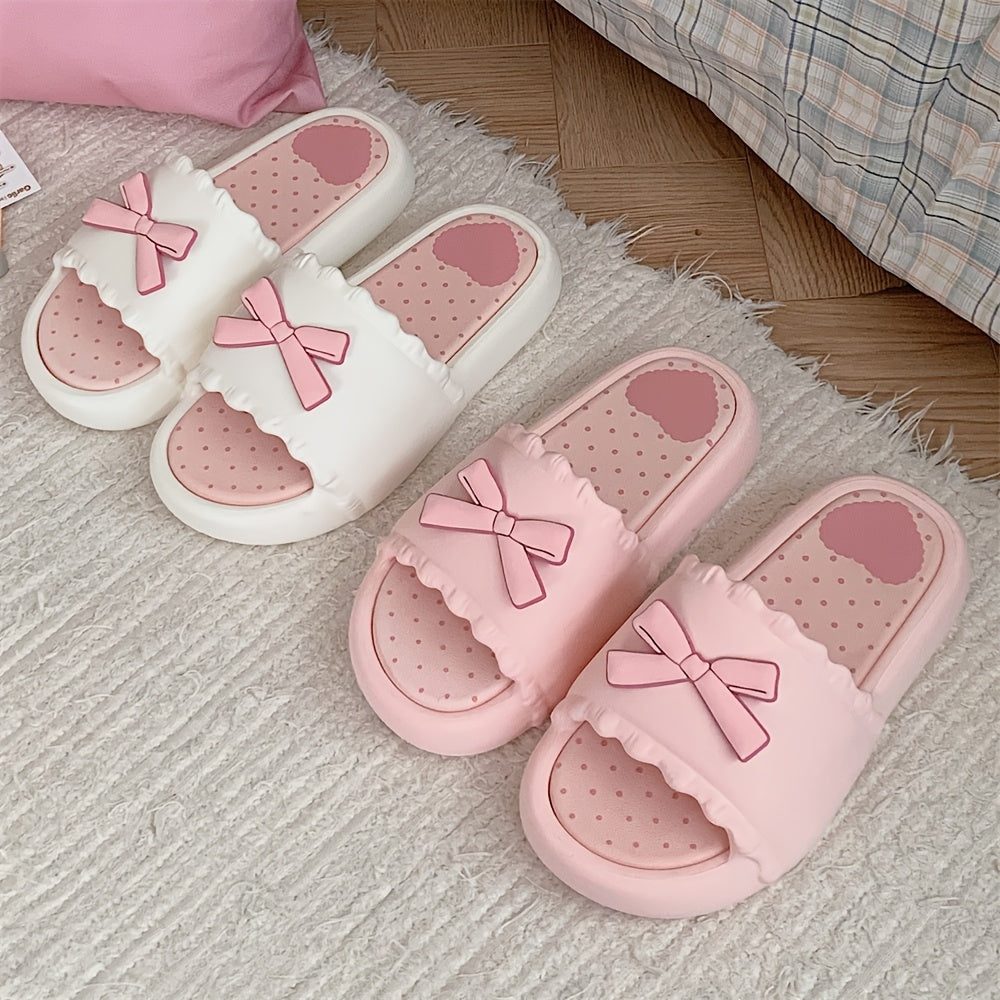 Thin Strap Fairy-Style Bowknot Slide Sandals with Thick Soles, Versatile for Summer, Popular for Home And Outdoor Wear for Women.