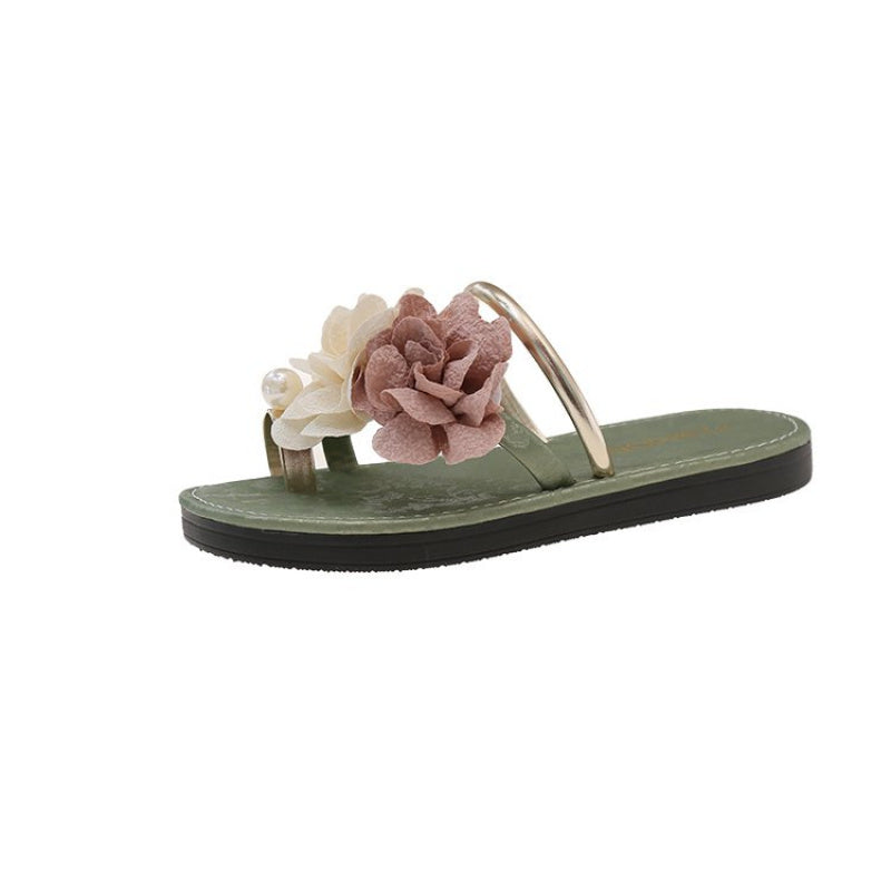 Women's Floral Embellished Slip-On Slippers with Golden Accents - Soft Fabric Upper, Non-Slip Rubber Sole & Cushioned Insole for All-Season Indoor\u002FOutdoor Comfort, Cute Slippers, Indoor Footwear, Elegant Slipon, Durable Comfort