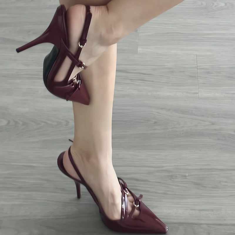 7cm Summer High Heels 7cm High Heels, Women's Sexy Black Pointed One-line Buckle Skinny Heel Shoes