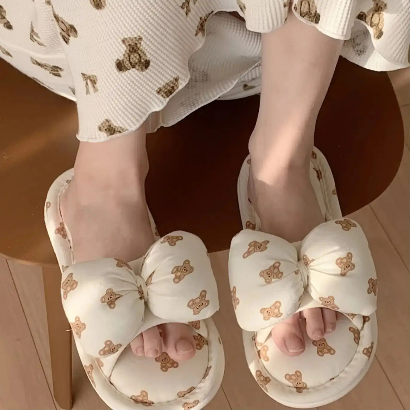 Xixia Women'S Adorable Bear And Bow Design Slip-On Footwear - Soft Fabric Upper And Lining