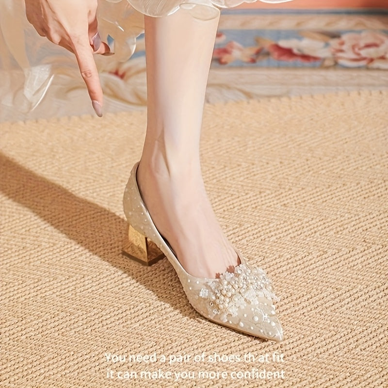 French-Inspired Pumps Comfortable French-Inspired Rhinestone & Embellished Women's Pointed-Toe Block Heel Pumps | Durable Rubber Sole, Mid-Heel Dress Shoes for Weddings, Parties & Formal Events