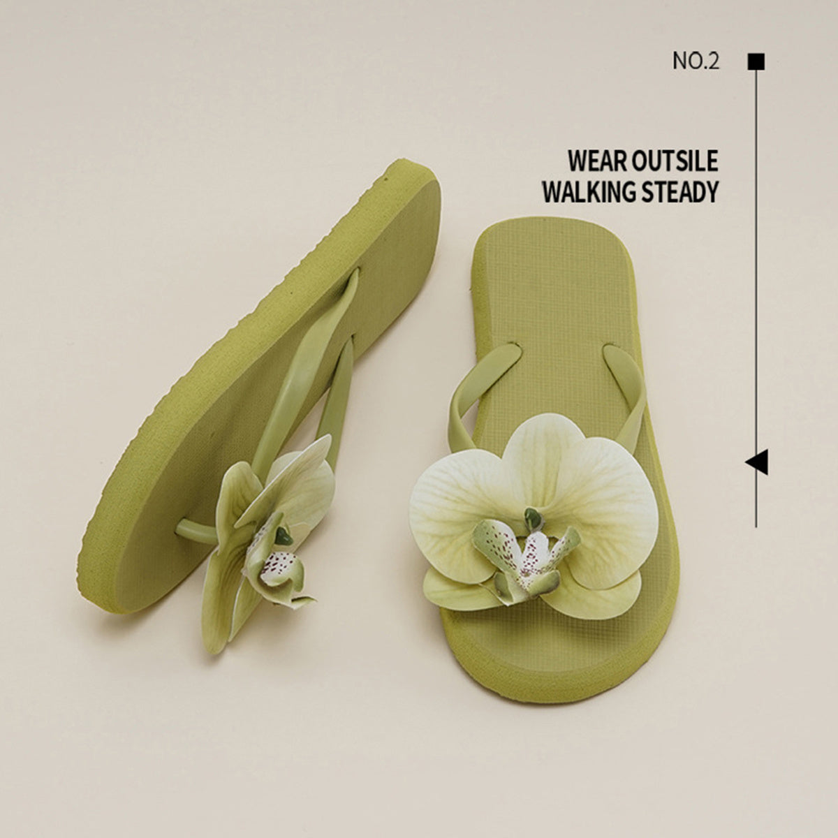 Women's Floral Flip Flops Non-Slip Flat Sole Slip-On Thong Sandals with Orchid Flower Design - Mint Green & White