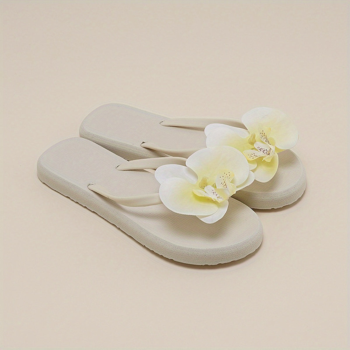 Women's Floral Flip Flops Non-Slip Flat Sole Slip-On Thong Sandals with Orchid Flower Design - Mint Green & White