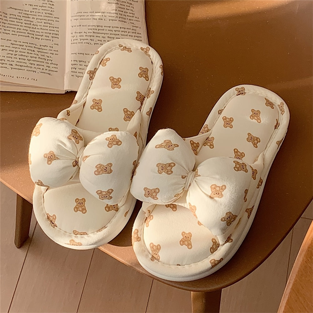 Xixia Women'S Adorable Bear And Bow Design Slip-On Footwear - Soft Fabric Upper And Lining