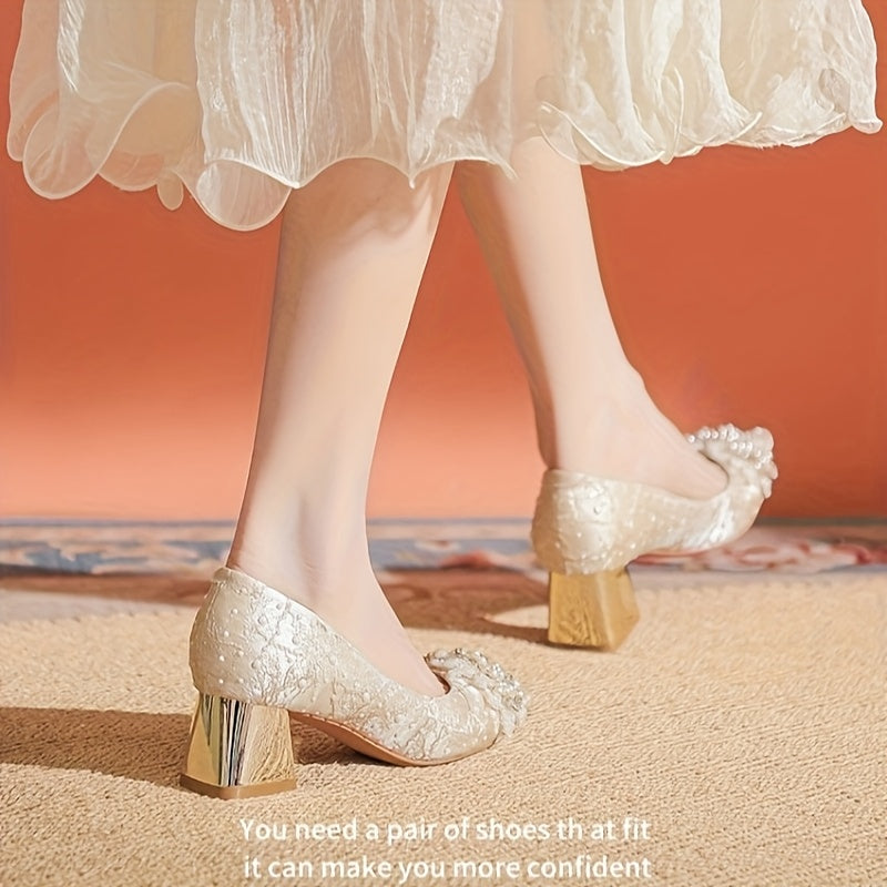 French-Inspired Pumps Comfortable French-Inspired Rhinestone & Embellished Women's Pointed-Toe Block Heel Pumps | Durable Rubber Sole, Mid-Heel Dress Shoes for Weddings, Parties & Formal Events