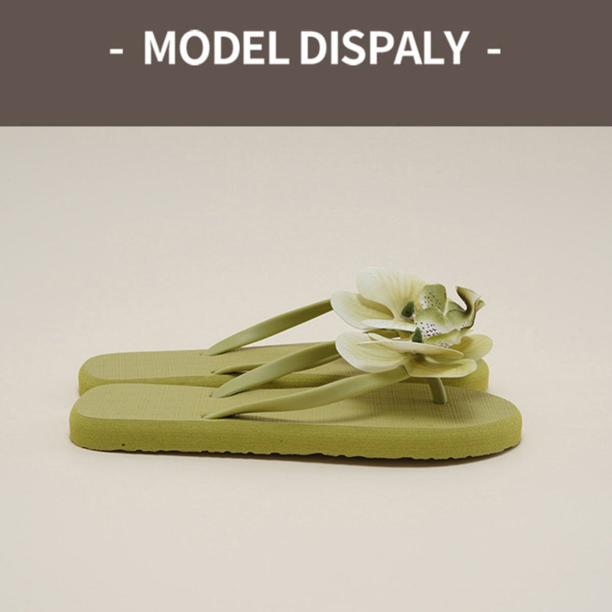 Women's Floral Flip Flops Non-Slip Flat Sole Slip-On Thong Sandals with Orchid Flower Design - Mint Green & White