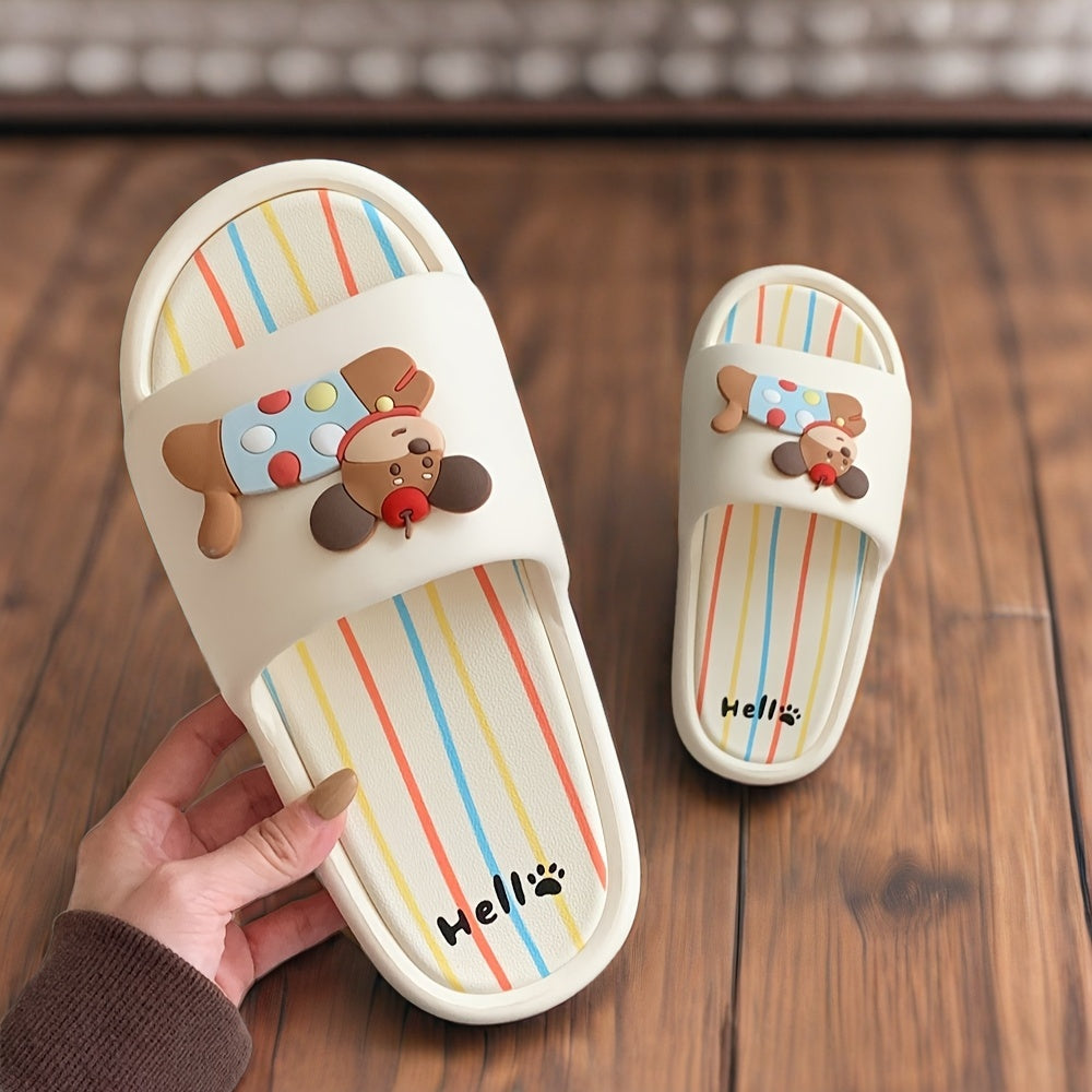 Colorful Polka Dot Puppy Design Slippers for Couples - Indoor\u002FOutdoor Summer Stripe Sandals, EVA Material, Hand Washable