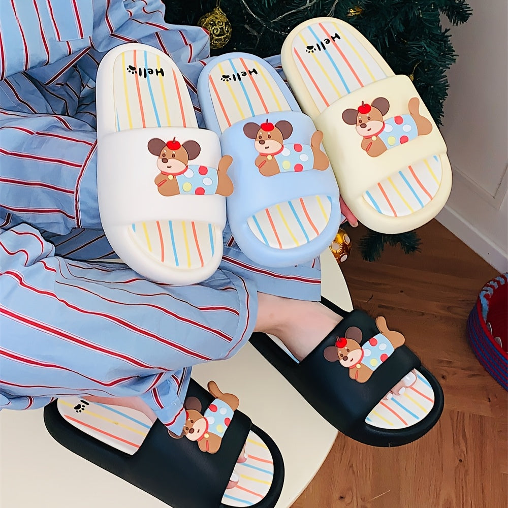 Colorful Polka Dot Puppy Design Slippers for Couples - Indoor\u002FOutdoor Summer Stripe Sandals, EVA Material, Hand Washable