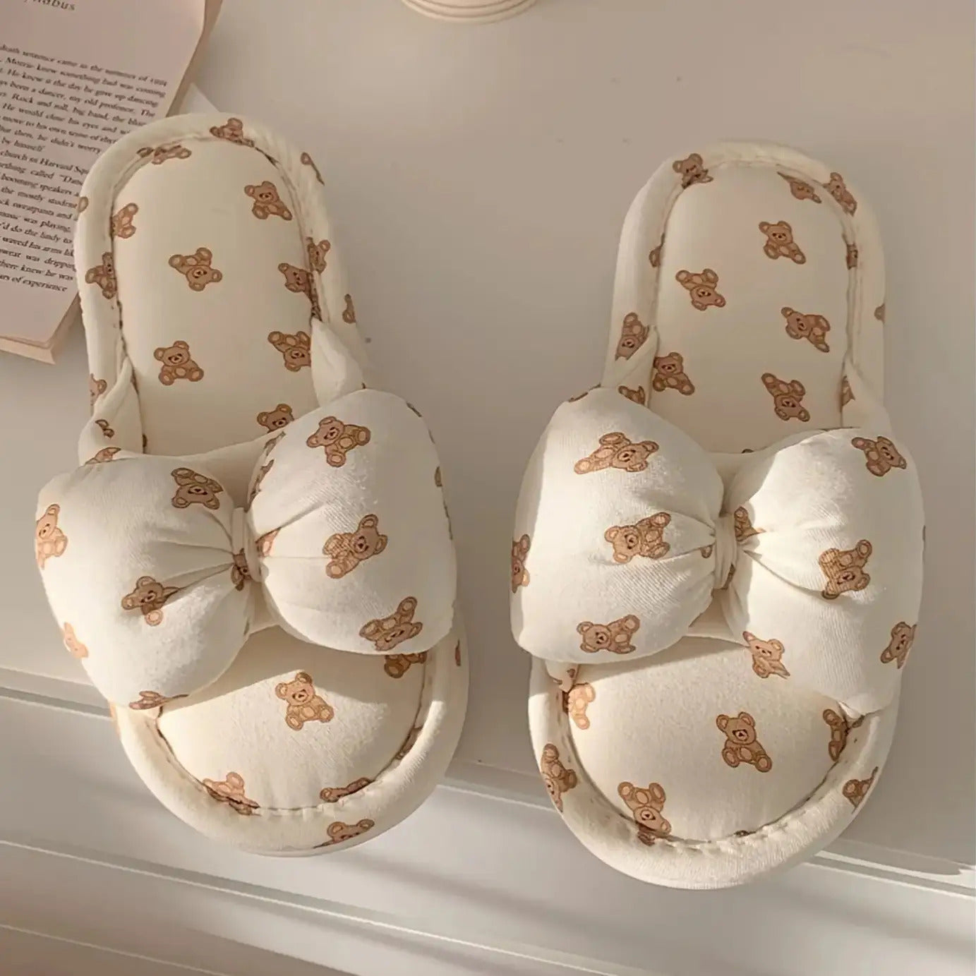 Xixia Women'S Adorable Bear And Bow Design Slip-On Footwear - Soft Fabric Upper And Lining