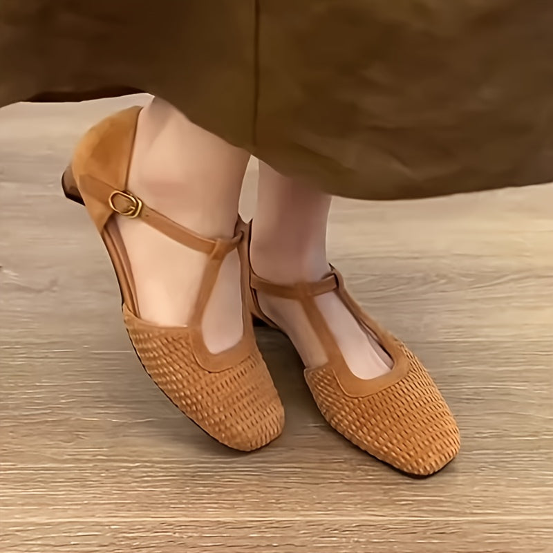 UECLE MA Women'S 2025 New Arrival Roman Sandals - Stylish Brown Faux Cover Ballet Flats with Bow Detail, Round Toe & Buckle Closure, Flat Heel for Summer Casual Wear, Ladies Shoes And Sandals, Summer Footwear, Elegant Shoe Design, Durable Rubber Sole