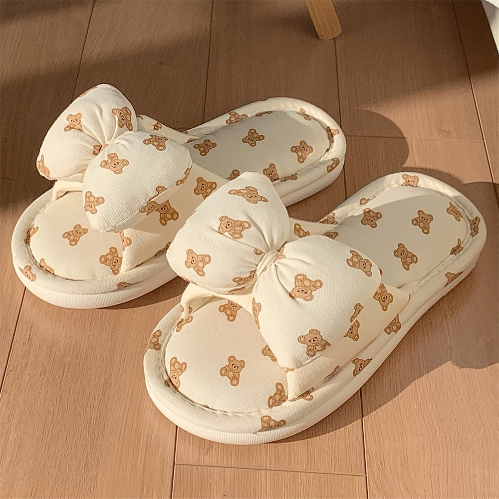 Xixia Women'S Adorable Bear And Bow Design Slip-On Footwear - Soft Fabric Upper And Lining