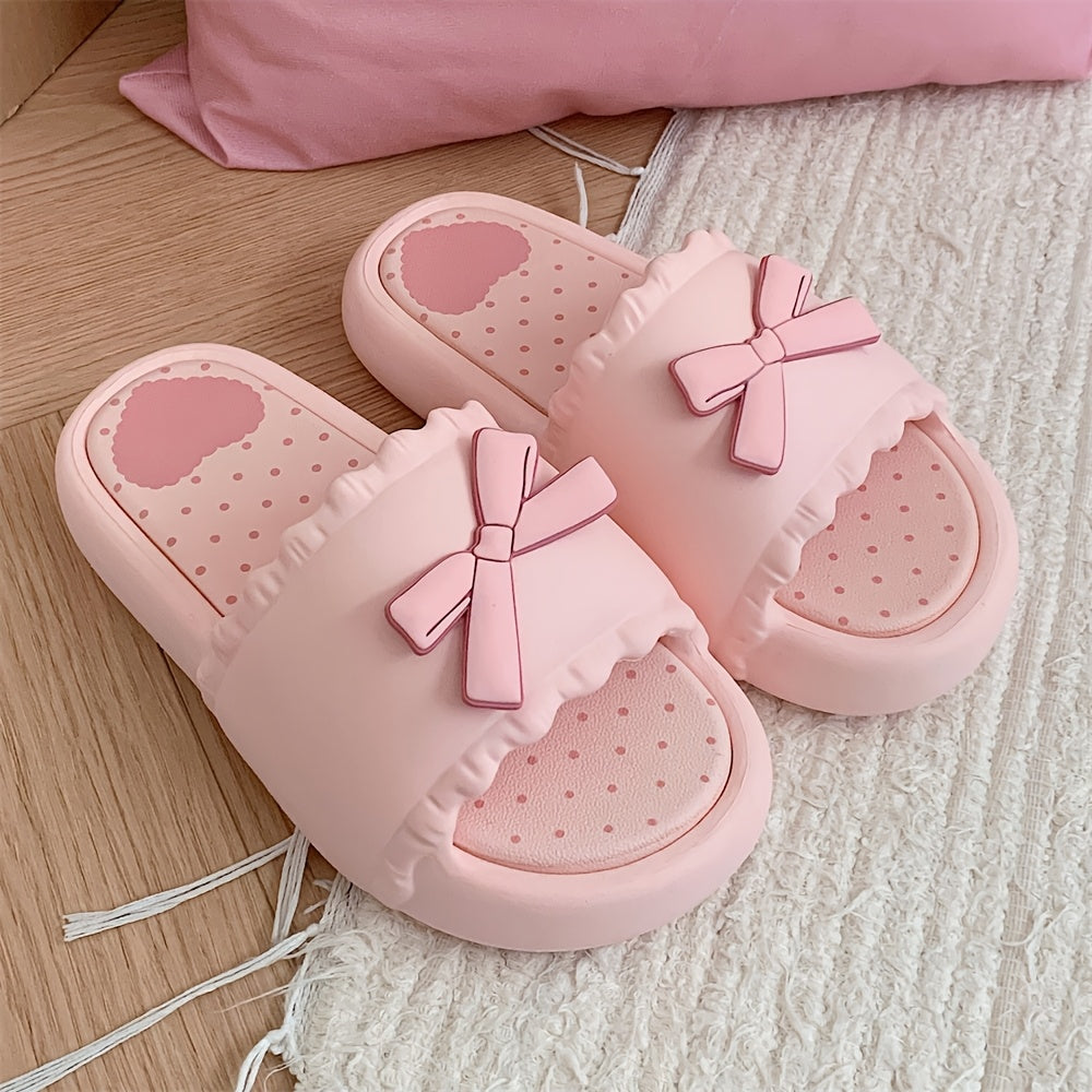 Thin Strap Fairy-Style Bowknot Slide Sandals with Thick Soles, Versatile for Summer, Popular for Home And Outdoor Wear for Women.
