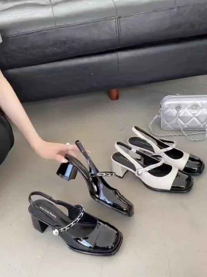Chic Mary Jane Heels Chic Women's French Square Toe Mary Jane Heels | Glossy Black & White PU Cover, Chunky Block Heel, Adjustable Ankle Strap, Comfortable TPU Sole for All-Season Wear