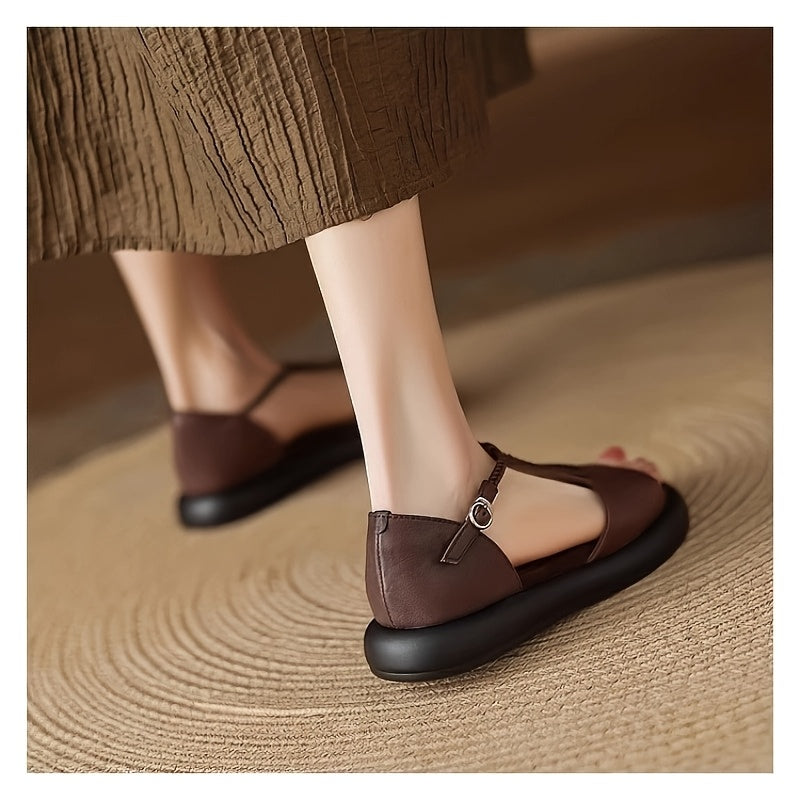 Women's Slip-On Flat Sandals - Open-Toe Closed Heel Shoes, Cushioned Insole for All-Day Comfort - Casual, Formal, Everyday & Special Occasion Footwear - Easy-Care Women's Summer Shoes, Ladies Shoes And Sandals, Twotone Footwear, Durable Pu Sole