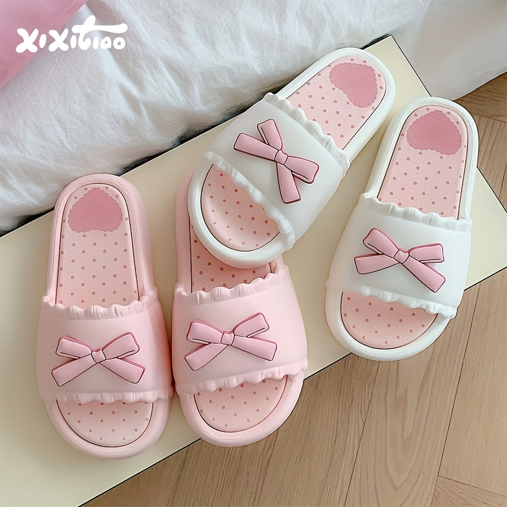 Thin Strap Fairy-Style Bowknot Slide Sandals with Thick Soles, Versatile for Summer, Popular for Home And Outdoor Wear for Women.
