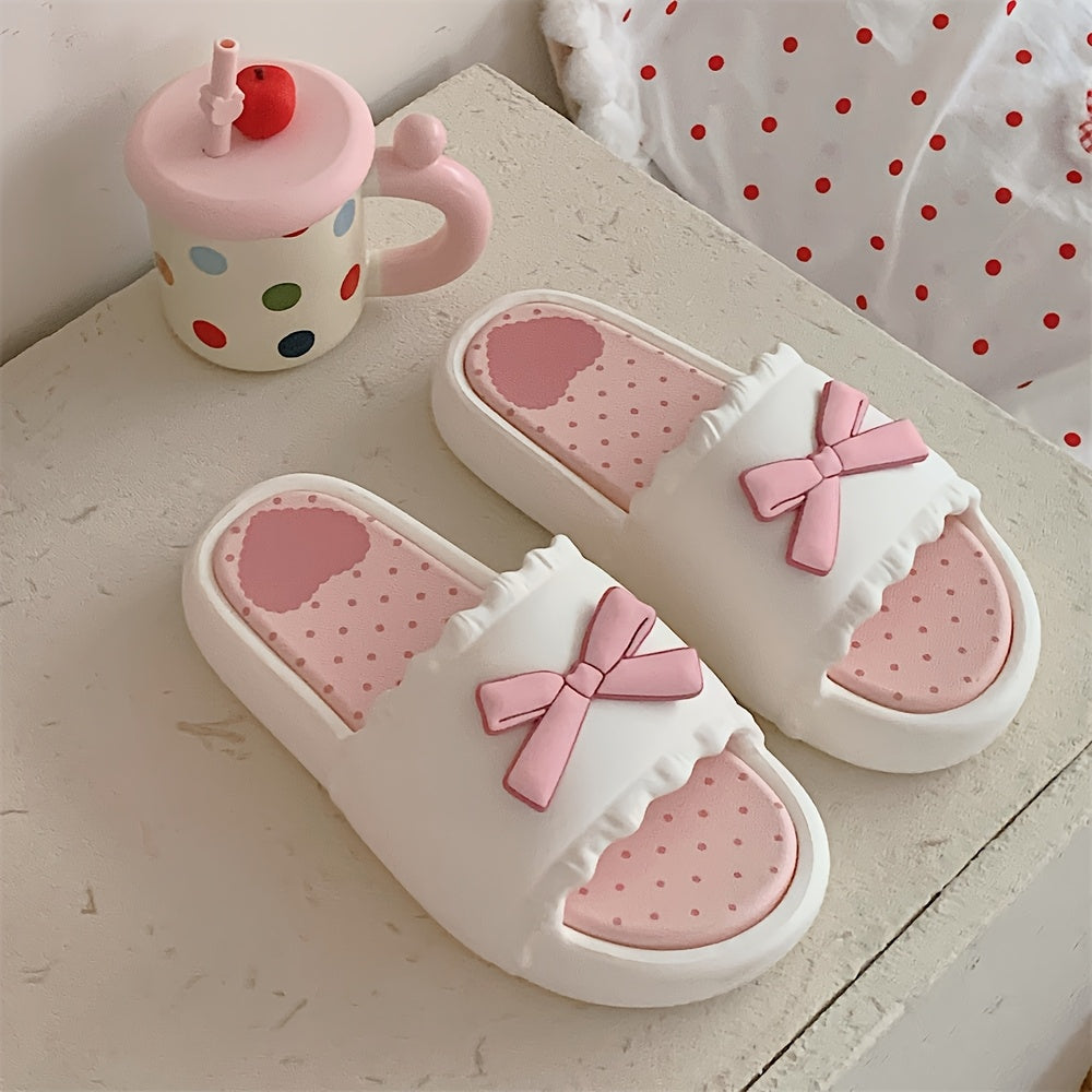 Thin Strap Fairy-Style Bowknot Slide Sandals with Thick Soles, Versatile for Summer, Popular for Home And Outdoor Wear for Women.