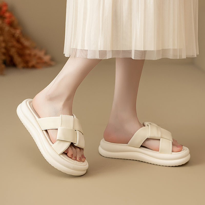 Women'S Wide Toe Slides - Thick Cushioned Sole, Breathable Fabric Upper