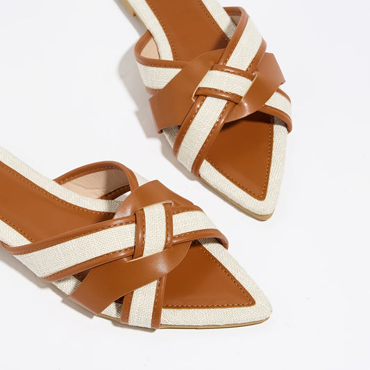 Women's Pure Cross-Strap Casual Flat Sandals with Stitched Edge Design
