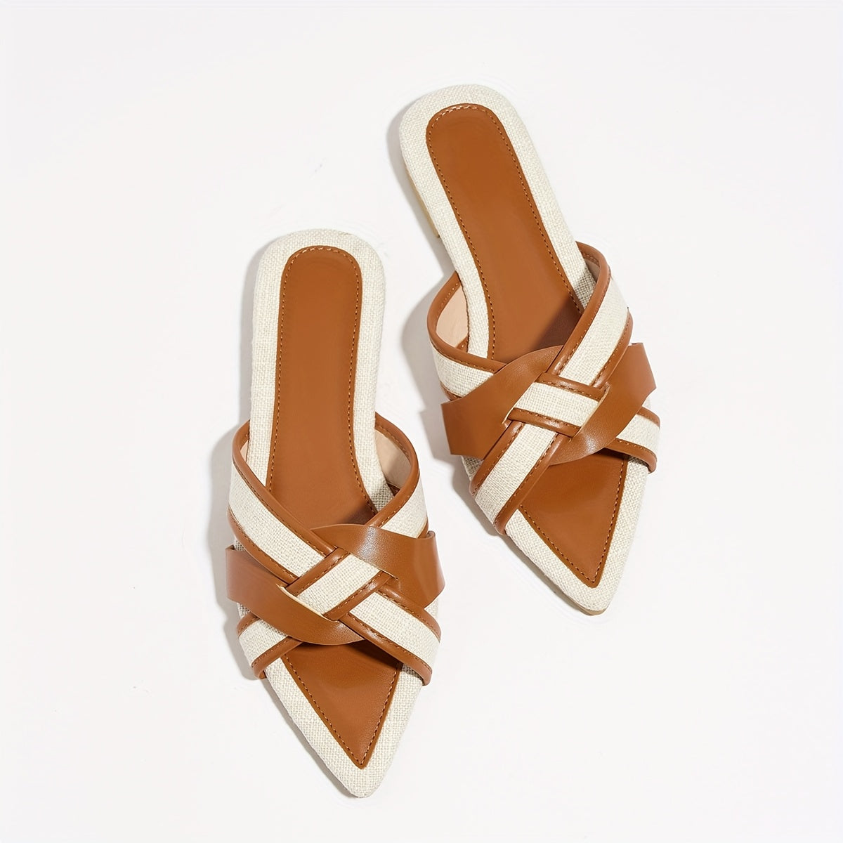 Women's Pure Cross-Strap Casual Flat Sandals with Stitched Edge Design