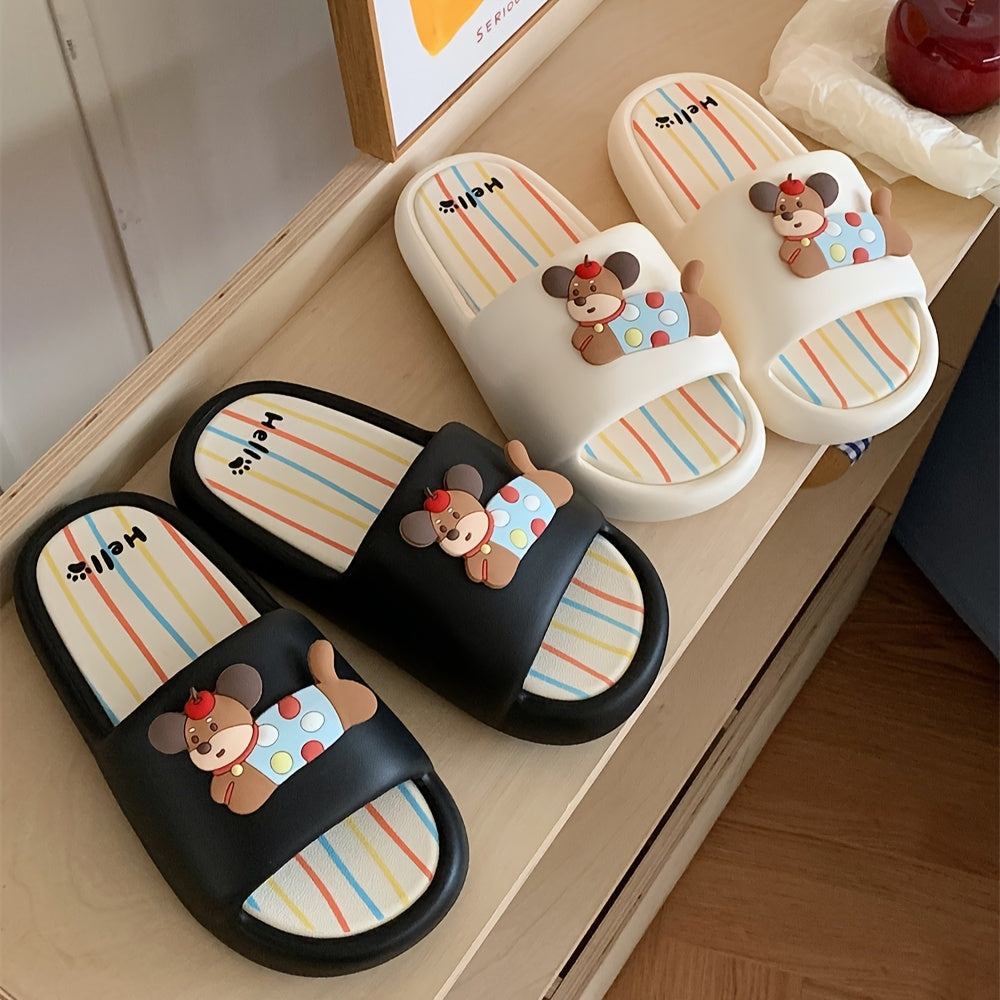 Colorful Polka Dot Puppy Design Slippers for Couples - Indoor\u002FOutdoor Summer Stripe Sandals, EVA Material, Hand Washable