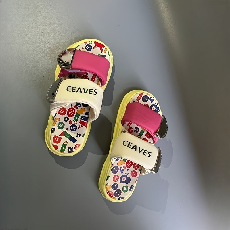 Women'S Graffiti Slippers with Cartoon Dopamine Design, Easy Closure & Anti-Slip Thick Rubber Sole - White & Pink Summer Sandals for Casual Outfits, All-Season Comfort, Casual Footwear | Playful Design | Durable Footwear