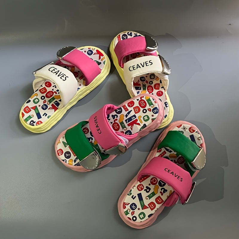 Women'S Graffiti Slippers with Cartoon Dopamine Design, Easy Closure & Anti-Slip Thick Rubber Sole - White & Pink Summer Sandals for Casual Outfits, All-Season Comfort, Casual Footwear | Playful Design | Durable Footwear