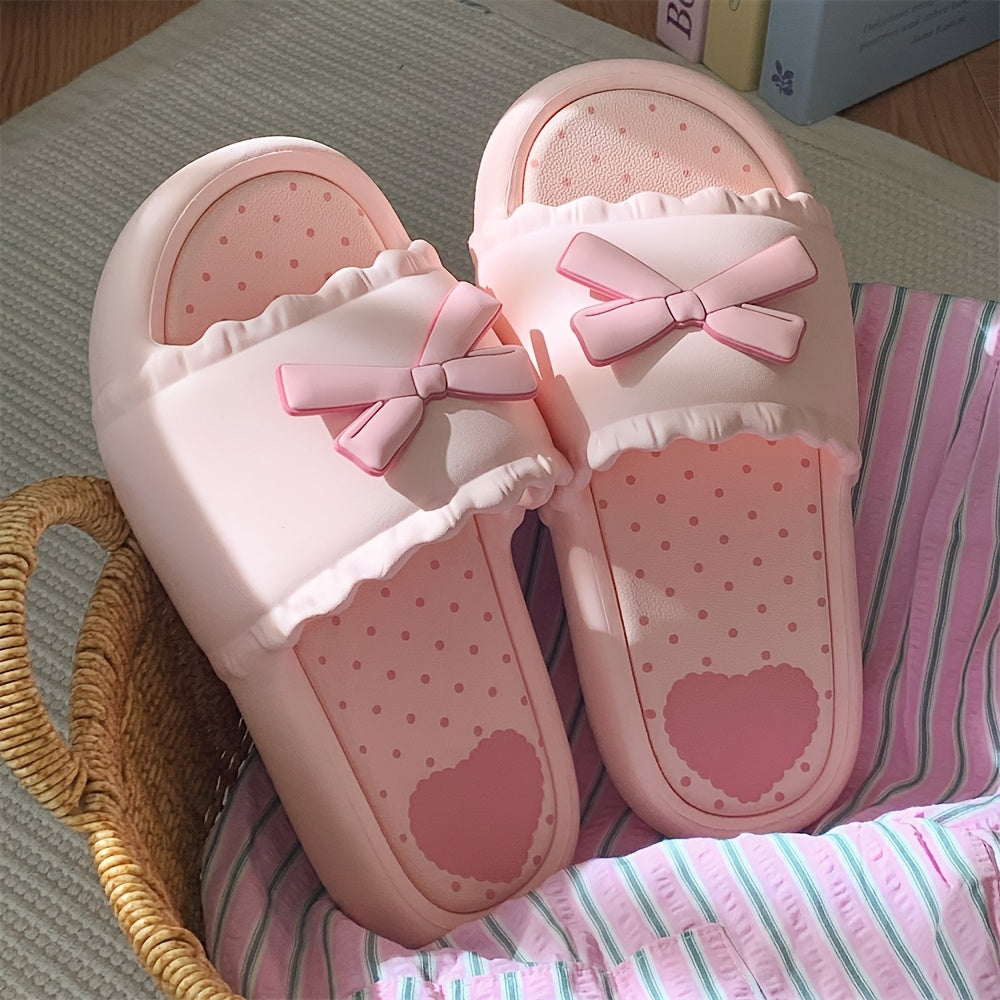 Thin Strap Fairy-Style Bowknot Slide Sandals with Thick Soles, Versatile for Summer, Popular for Home And Outdoor Wear for Women.