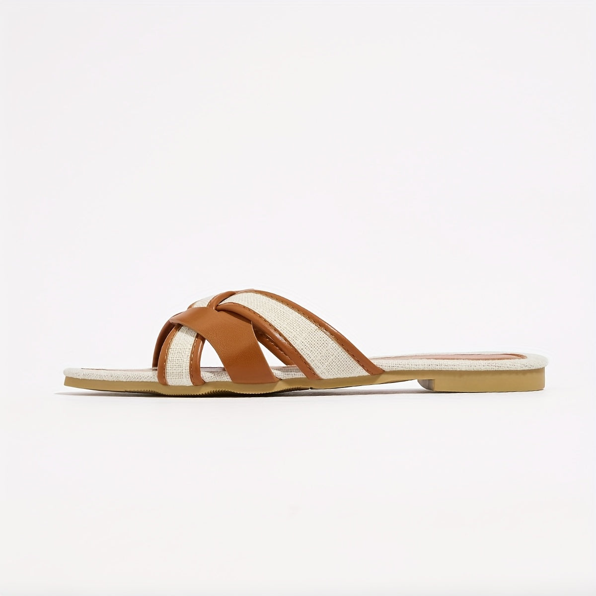 Women's Pure Cross-Strap Casual Flat Sandals with Stitched Edge Design