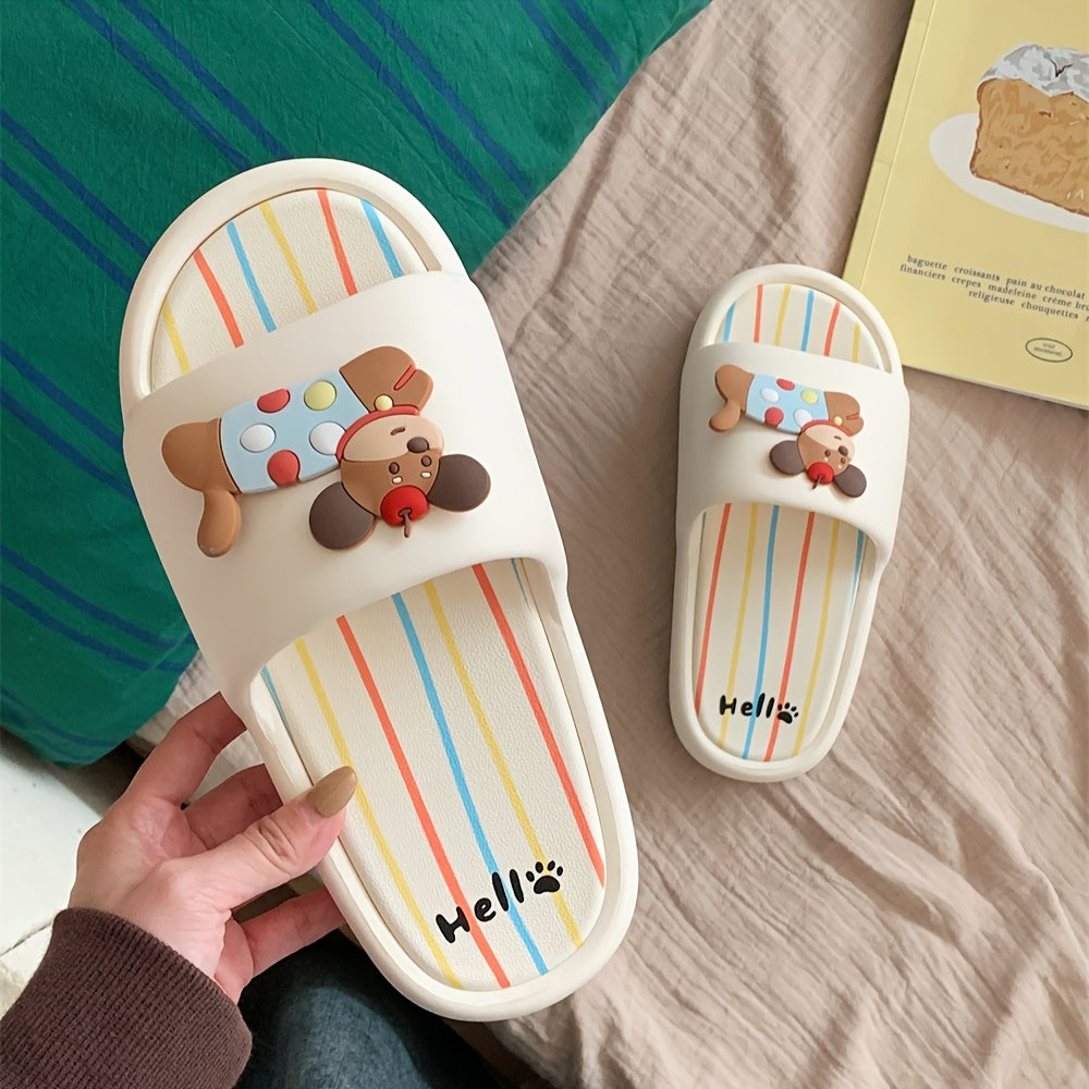 Colorful Polka Dot Puppy Design Slippers for Couples - Indoor\u002FOutdoor Summer Stripe Sandals, EVA Material, Hand Washable