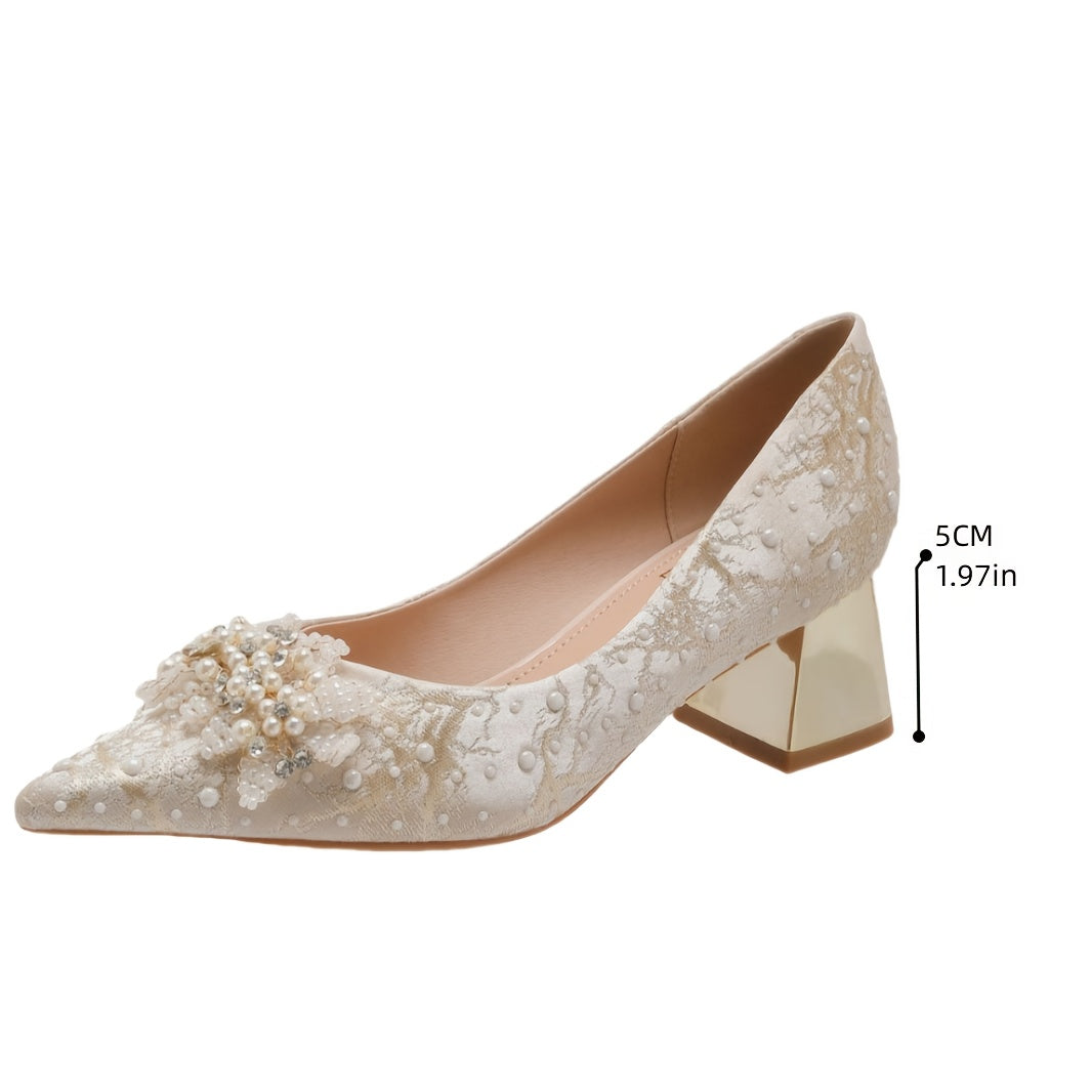 French-Inspired Pumps Comfortable French-Inspired Rhinestone & Embellished Women's Pointed-Toe Block Heel Pumps | Durable Rubber Sole, Mid-Heel Dress Shoes for Weddings, Parties & Formal Events