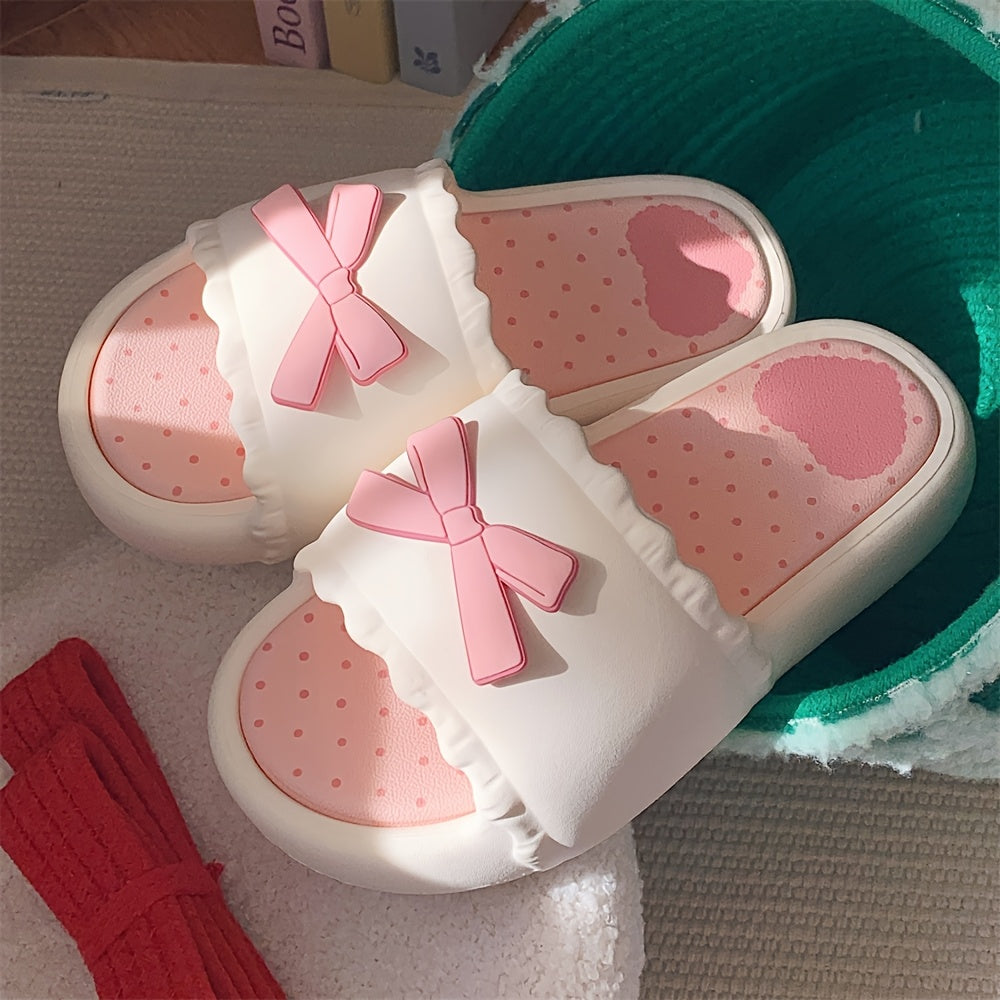 Thin Strap Fairy-Style Bowknot Slide Sandals with Thick Soles, Versatile for Summer, Popular for Home And Outdoor Wear for Women.