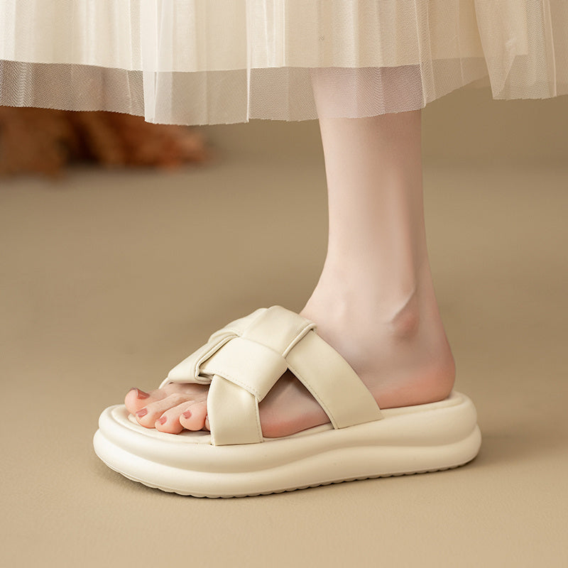 Women'S Wide Toe Slides - Thick Cushioned Sole, Breathable Fabric Upper