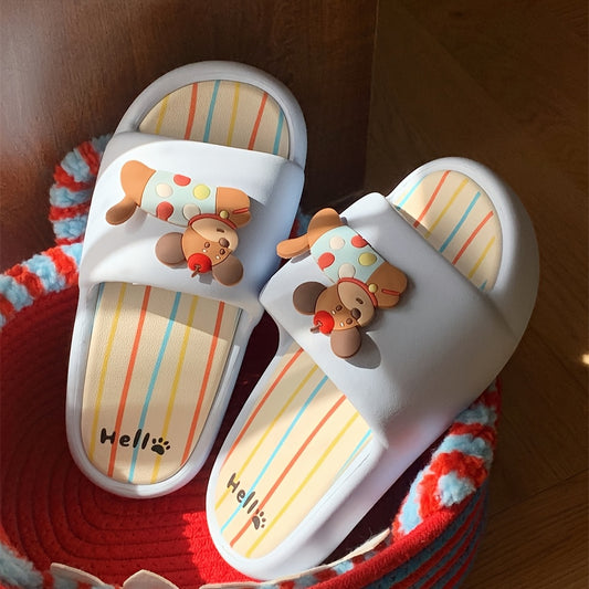 Colorful Polka Dot Puppy Design Slippers for Couples - Indoor\u002FOutdoor Summer Stripe Sandals, EVA Material, Hand Washable