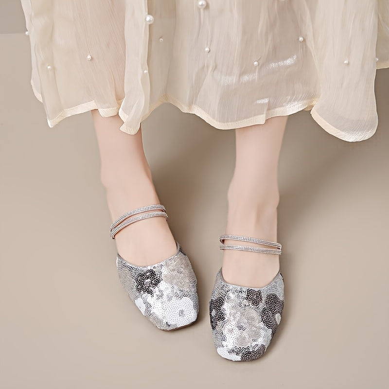Floral Mary Jane Flats Elegant Floral Print Women's Mary Jane Flats | Square Toe Slip-On Loafers with Ankle Strap, PU Upper & Synthetic Lining, Comfortable Rubber Sole for All-Season Wear