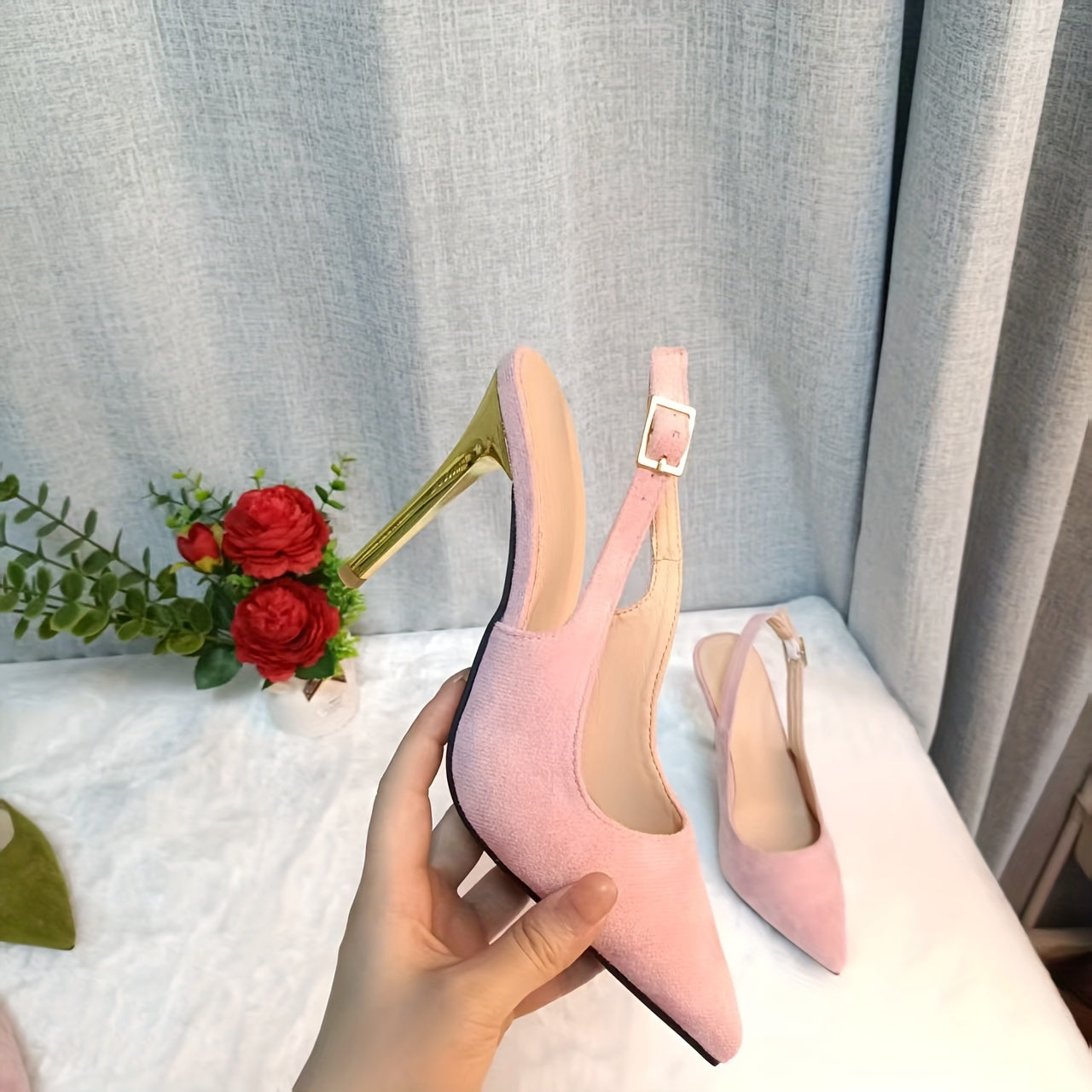 Women'S Elegant Pointed Toe Stiletto Shoes - Green with Golden Heels, Ultra High Heel, Synthetic Insole, Stylish Summer Footwear, Stylish High Heel Shoes | Sleek Heel Design | Durable Footwear