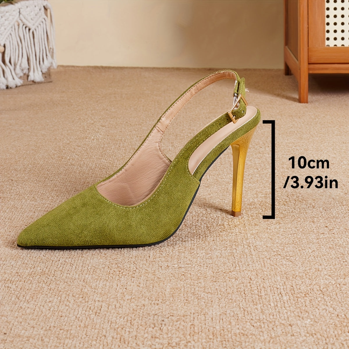 Women'S Elegant Pointed Toe Stiletto Shoes - Green with Golden Heels, Ultra High Heel, Synthetic Insole, Stylish Summer Footwear, Stylish High Heel Shoes | Sleek Heel Design | Durable Footwear