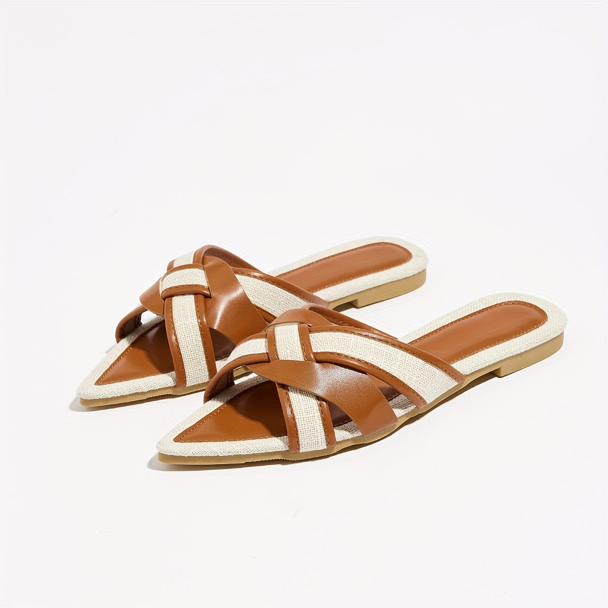 Women's Pure Cross-Strap Casual Flat Sandals with Stitched Edge Design