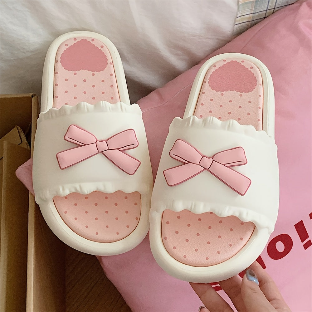 Thin Strap Fairy-Style Bowknot Slide Sandals with Thick Soles, Versatile for Summer, Popular for Home And Outdoor Wear for Women.