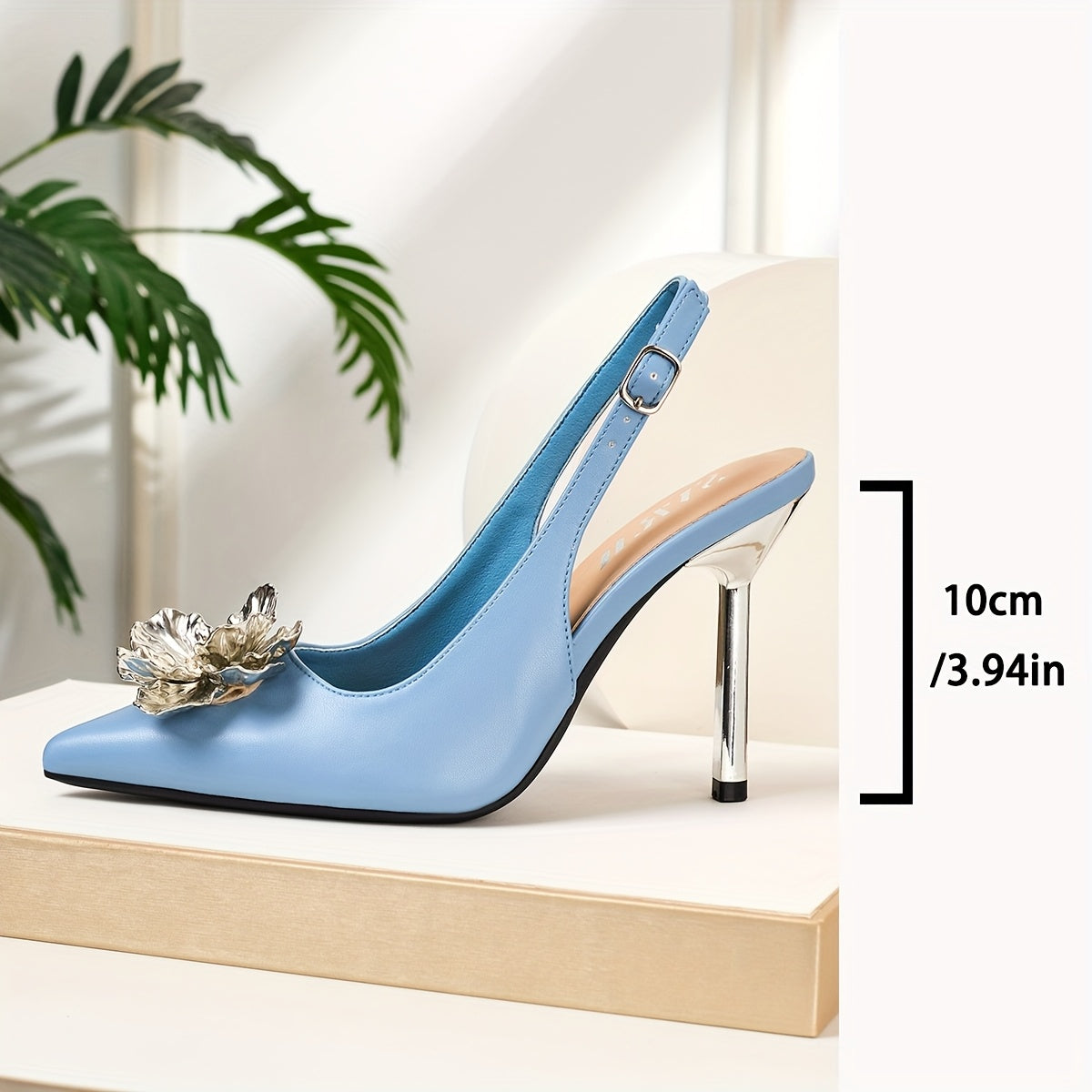 Summer New Women's Fashion Pointed-Toe Stiletto Heels with Flower Decoration, Adjustable Strap Backless High Heels for Party Dinner Wedding Occasions Versatile Elegance