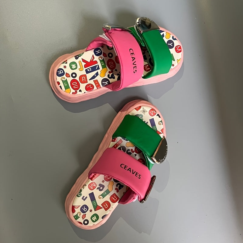 Women'S Graffiti Slippers with Cartoon Dopamine Design, Easy Closure & Anti-Slip Thick Rubber Sole - White & Pink Summer Sandals for Casual Outfits, All-Season Comfort, Casual Footwear | Playful Design | Durable Footwear