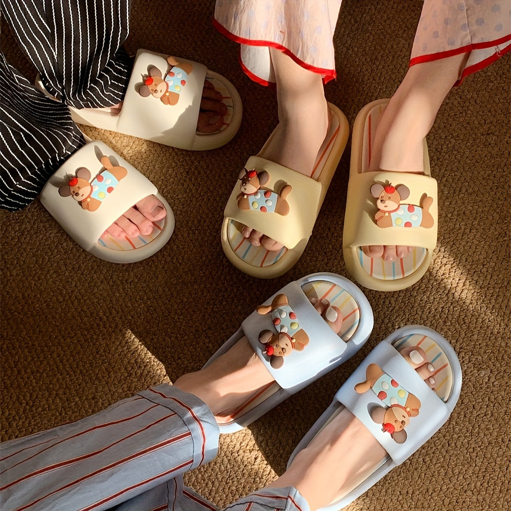 Colorful Polka Dot Puppy Design Slippers for Couples - Indoor\u002FOutdoor Summer Stripe Sandals, EVA Material, Hand Washable