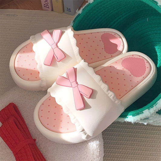 Thin Strap Fairy-Style Bowknot Slide Sandals with Thick Soles, Versatile for Summer, Popular for Home And Outdoor Wear for Women.