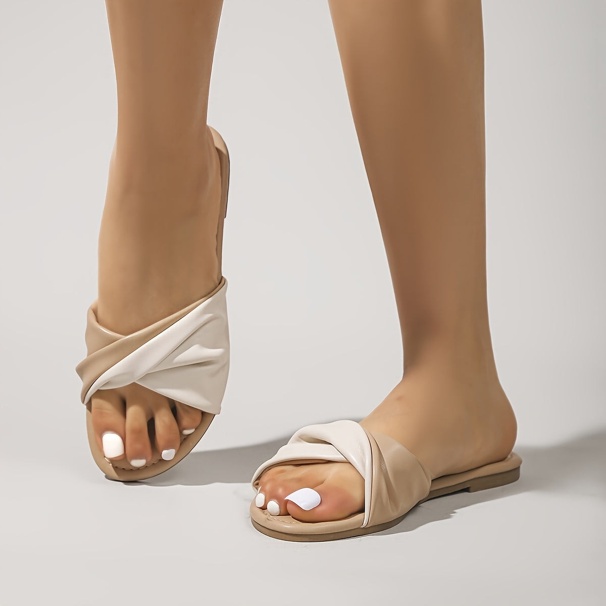 Women's Non-Slip Sandals - Lightweight Beach Slippers with Beige\u002F, Open-Toe Slip-Ons