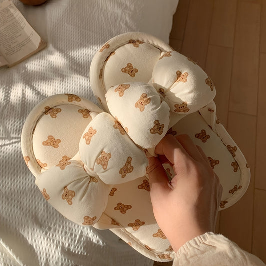 Xixia Women'S Adorable Bear And Bow Design Slip-On Footwear - Soft Fabric Upper And Lining