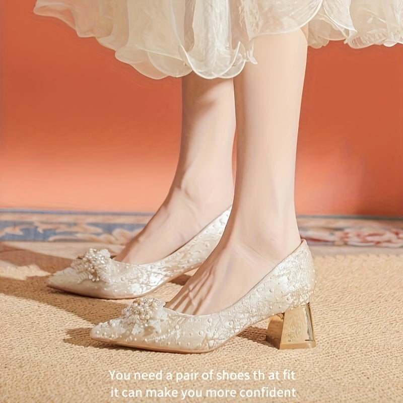 French-Inspired Pumps Comfortable French-Inspired Rhinestone & Embellished Women's Pointed-Toe Block Heel Pumps | Durable Rubber Sole, Mid-Heel Dress Shoes for Weddings, Parties & Formal Events