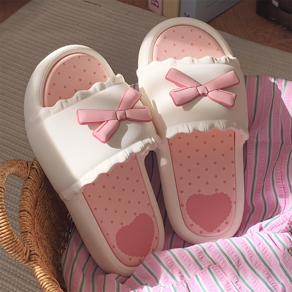 Thin Strap Fairy-Style Bowknot Slide Sandals with Thick Soles, Versatile for Summer, Popular for Home And Outdoor Wear for Women.