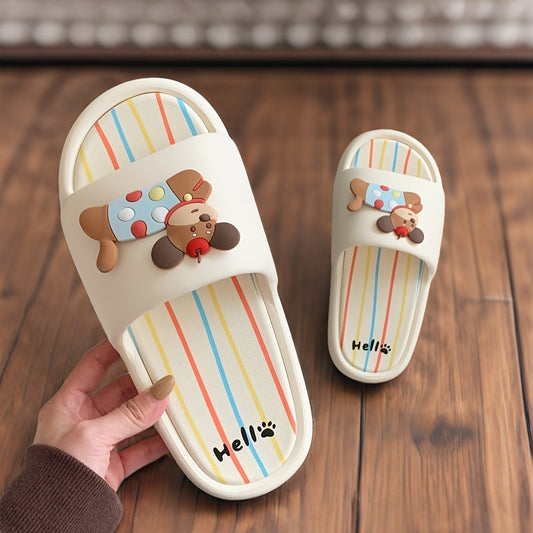 Colorful Polka Dot Puppy Design Slippers for Couples - Indoor\u002FOutdoor Summer Stripe Sandals, EVA Material, Hand Washable