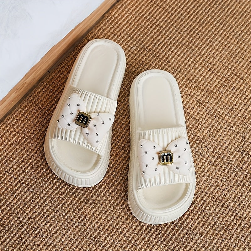 Summer Slippers Japanese & Korean Style Women's Apricot Bow EVA Slippers | Thick Sole
