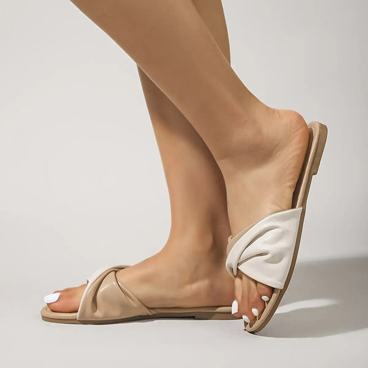 Women's Non-Slip Sandals - Lightweight Beach Slippers with Beige\u002F, Open-Toe Slip-Ons
